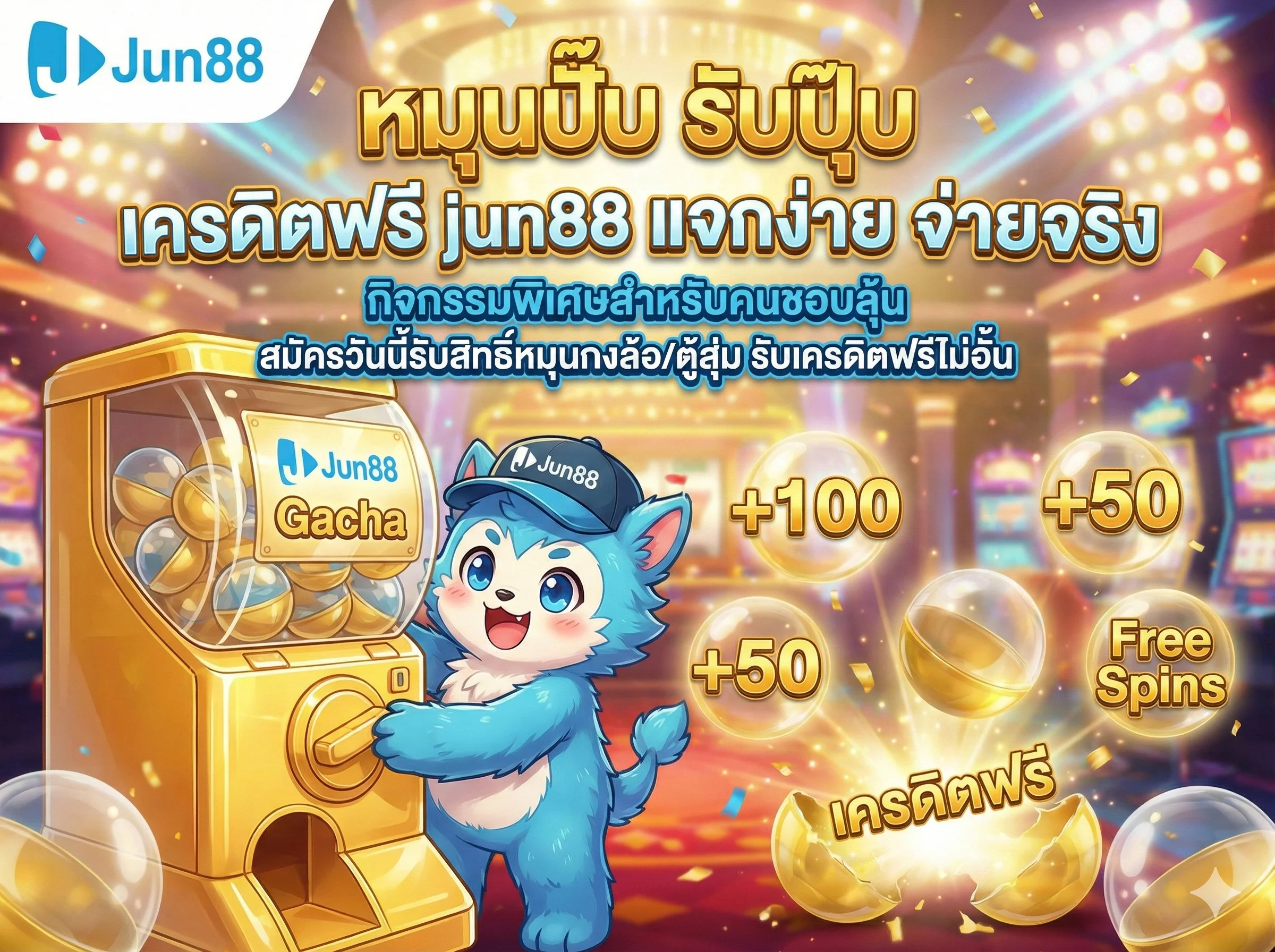 กิจกรรมหมุนตู้สุ่มกาชาปองยักษ์ ลุ้นรับ เครดิตฟรี jun88 แจกง่าย จ่ายจริง