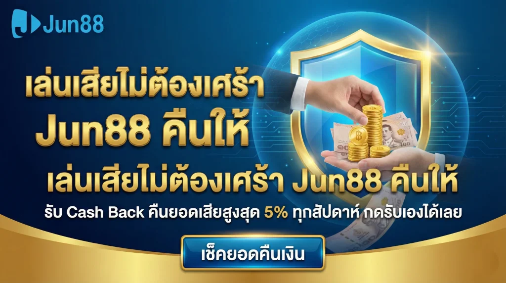 Jun88 คืนยอดเสียรายสัปดาห์ สูงสุด 5% เล่นเสียมีคืน รับเงินกลับไปแก้ตัวได้ทุกสัปดาห์