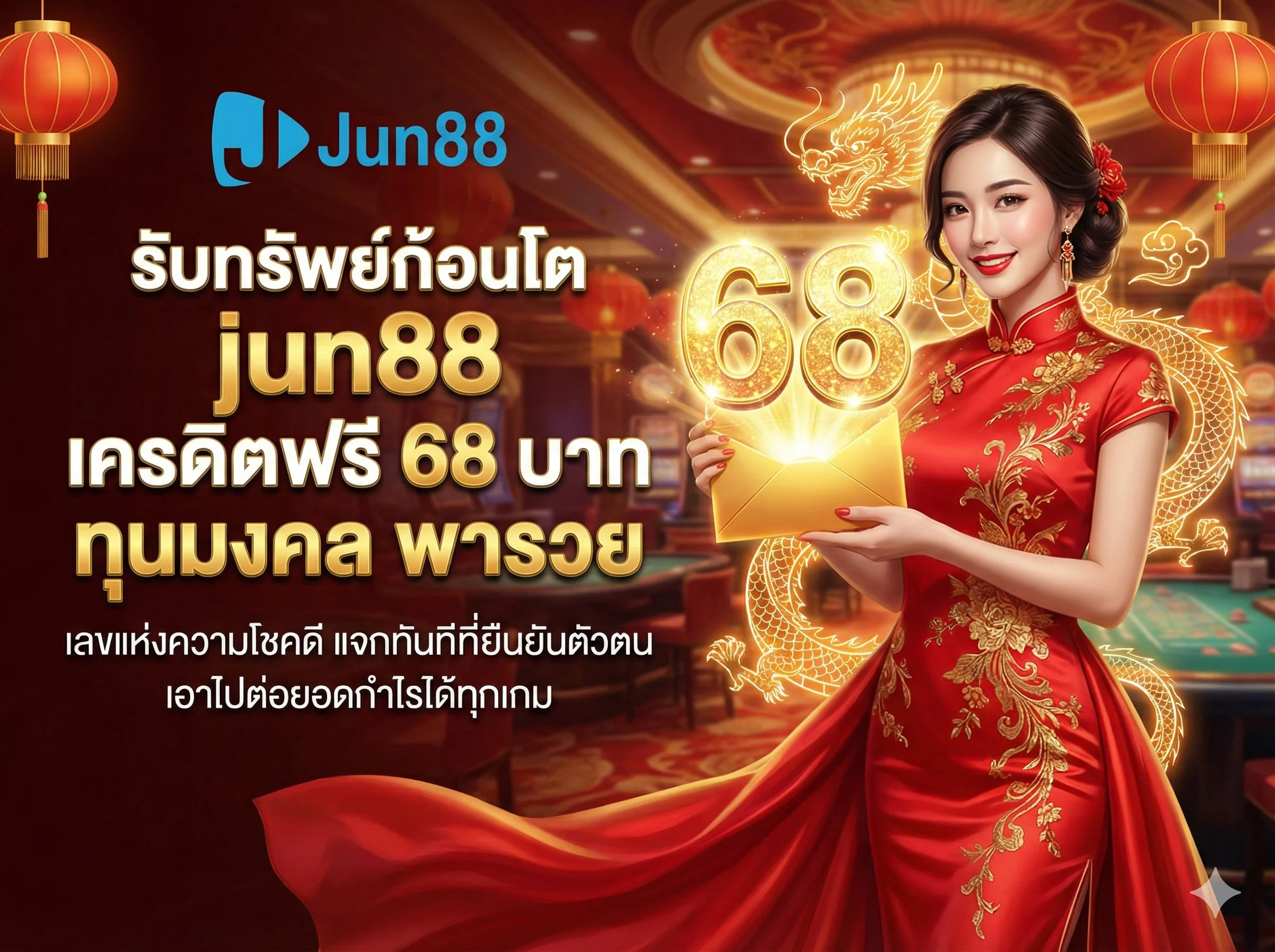 รับทรัพย์ก้อนโตกับโปรโมชั่น jun88 เครดิตฟรี 68 บาท ทุนมงคลพารวย