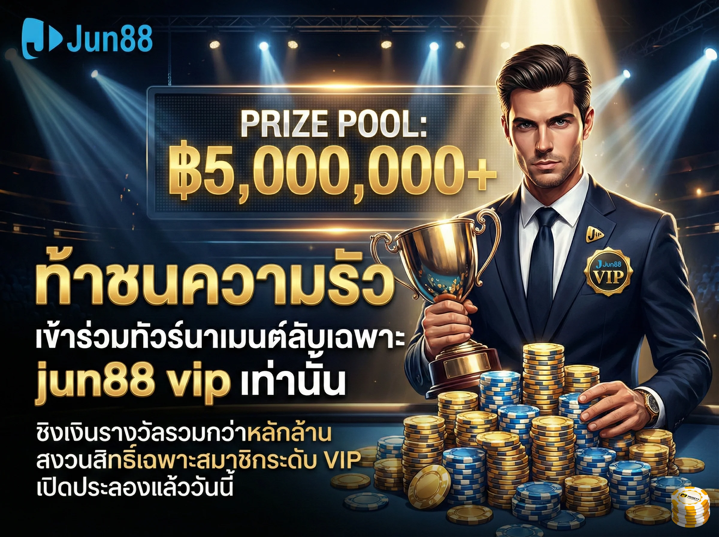 เข้าร่วมประลองความรวยในทัวร์นาเมนต์ลับเฉพาะสมาชิก jun88 vip ชิงเงินรางวัลมหาศาล