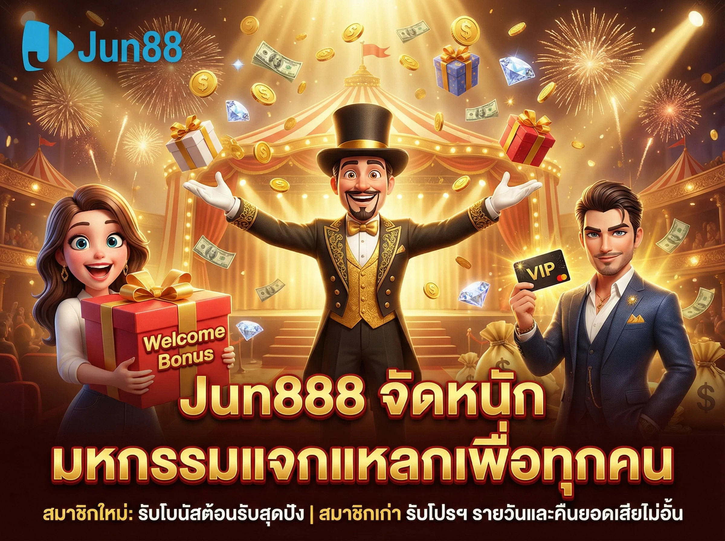 Jun888 โปรโมชั่นจัดเต็ม มหกรรมแจกแหลก เอาใจทั้งสมาชิกใหม่รับโบนัสต้อนรับ และสมาชิกเก่ารับคืนยอดเสีย