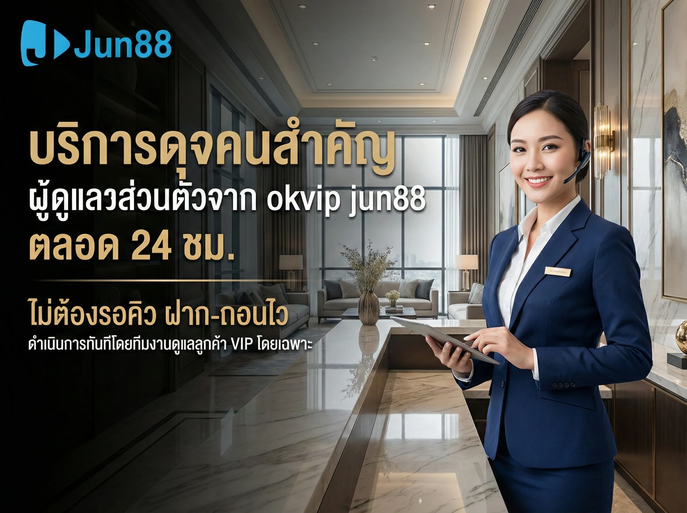 รับบริการดุจคนสำคัญ ฝาก-ถอนไว ไม่มีคิว พร้อมผู้ดูแลส่วนตัวระดับ VVIP จากเครือข่าย okvip jun88 ตลอด 24 ชั่วโมง